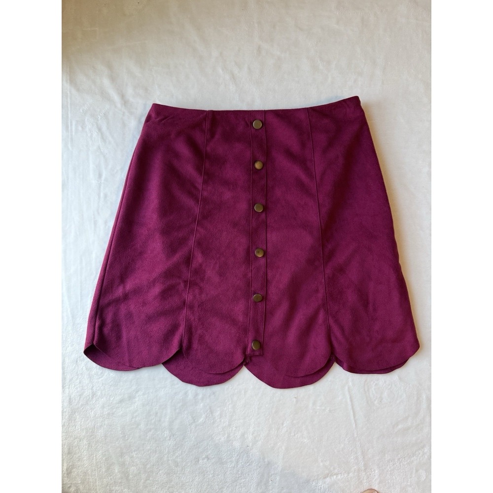 Lauren‎ Conrad LC Skirt Womens 2 Scalloped Front Red Plum Velvet Fuscia Preppy